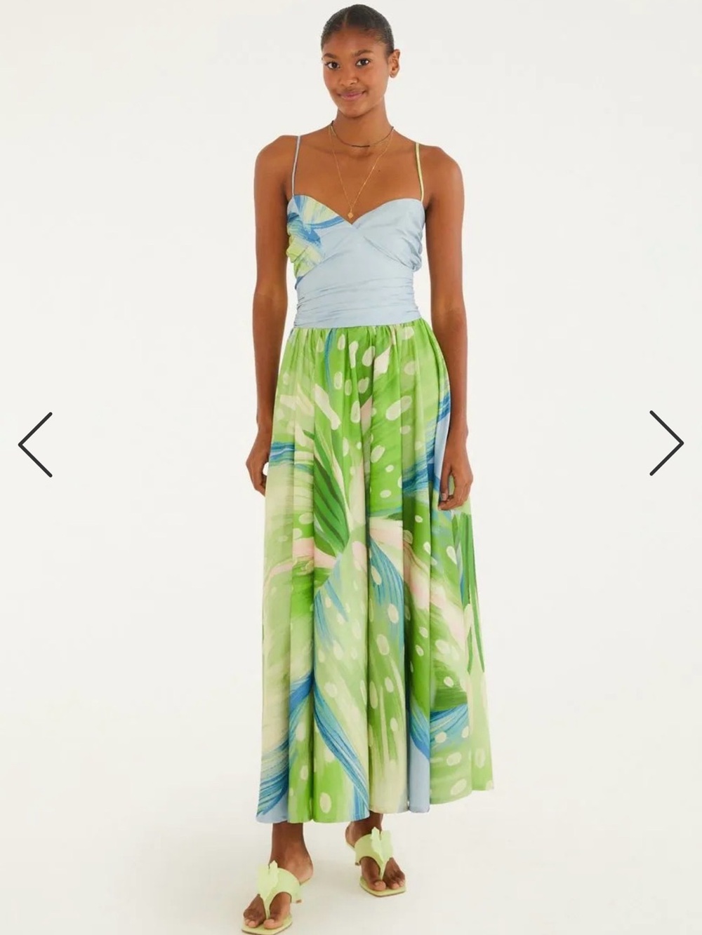 FARM Rio Light Blue & Green Anthurium Printed Maxi Dress